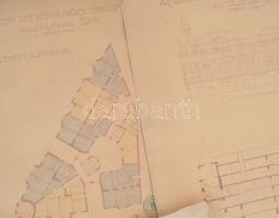 1928 Bp., az Újpesti Ref. Egyházközség templom-bérpalotájának építkezési tervrajzai, 2 db (homlokzat...