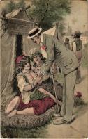 1911 Erotic lady art postcard, Gypsy fortune teller (EK)