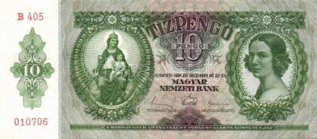 1936. 10P (7x) egymás utáni sorszámokkal, egyik darabon számos papírránccal T:I