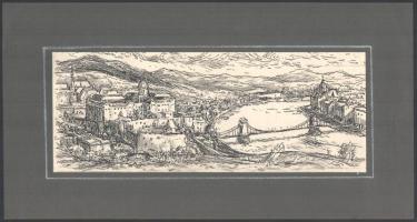 Puha Péter (1954-): Budapesti panoráma. Nyomat, papír, jelzett a hátoldalán. 10x25 cm.