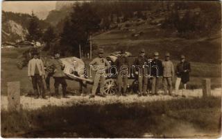 ~1915 Erdély, osztrák-magyar katonák lovasszekér mellett / WWI K.u.k. Austro-Hungarian military, soldiers with horse cart. photo (fl)