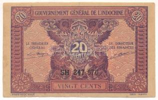 Francia Indokína 1942. 20c T:F szép papír, folt French Indochina 1942. 20 Cents C:F fine paper, spotted Krause P#89a