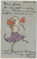 1905 Hand-drawn and hand-painted cat art postcard (b)