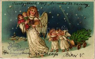 1907 Boldog karácsonyi ünnepeket! - dombornyomott litho / Christmas greeting - embossed litho (EK)