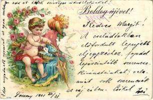 1901 Boldog Újévet / New Year greeting art postcard. litho (EK)