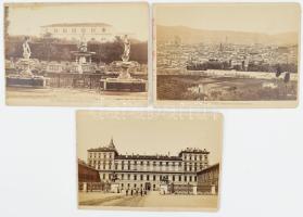 cca 1890 Olaszországi városrészletek és panorámák, 12 db keményhátú fotó, többségében Firenze és jel...