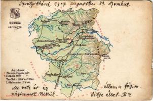 1907 Ugocsa vármegye térképe. Kiadja Károlyi Gy. / Map of Ugocea county (szakadások / tears)