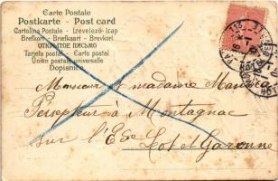 1905 Heureuse année / New Year greeting art postcard with blacksmiths, horseshoes and clovers. Emb. ...