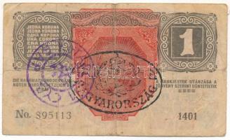 1916. 1K kétféle hamis bélyegzéssel, az egyik fekete, ovális "Magyarország" felülbélyegzés...