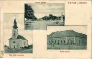 1907 Gombos, Bogojeva; Fő utca, Római katolikus templom, Állami óvoda. Weisz Lázár kiadása / main street, Catholic church, kindergarten (Rb)