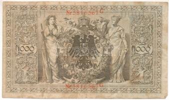 Német Birodalom 1910. 1000M piros pecsét, hétjegyű sorszámmal, hamis jugoszláv felülbélyegzéssel T:F...