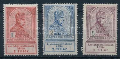 1913 Árvíz (I.) záró értékek 1K, 2K, 5K (** 62.000)