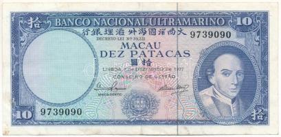 Makaó 1977. 10P T:F erős papír, folt Macau 1977. 10 Patacas C:F strong paper, spotted Krause P#55