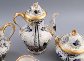 Fischer & Mieg Pirkenhammer kávés készlet. cca 19. sz. második fele, máz alatti kobalt festéssel...