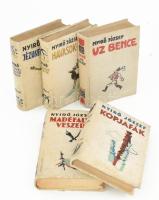 Nyirő József 5 kötete: Uz Bence.; Kopjafák.; Madéfalvi veszedelem.; Havasok könyve.; Jézusfaragó ember. Bp., 1934-1939, Révai. Kiadói halina-kötés, változó állapotban, kissé foltos borítókkal, tulajdonosi bélyegzőkkel.