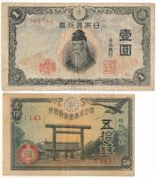 Japán 1942-1944. 50s + 1943. 1Y T:F,VG Japan 1942-1944. 50 Sen + 1943. 1 Yen C:F,VG Krause P#59, P#4...