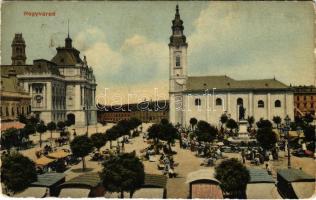 Nagyvárad, Oradea; tér, városház, templom, Takarékpénztár, piac. Bettelheim Miksa és társa / square, town hall, church, savings bank, market (fl)