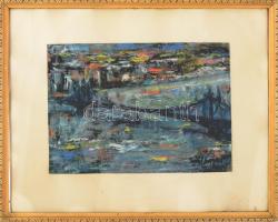 Gaál Lajos jelzéssel: Budapesti panoráma a Szabadság-híddal. Olaj, karton. Üvegezett fakeretben. 25x...