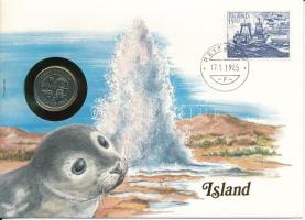 Izland 1984. 5Kr, felbélyegzett borítékban, bélyegzéssel, német nyelvű leírással T:UNC Iceland 1984. 5 Kronur in envelope with stamp and cancellation, with German description C:UNC