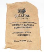 4 db különböző kávés jutazsák, nagy méretű, különböző felirattal, 100x73 cm alatt