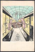 Szegő Gizi (1902-1985): Karikatúrák vázlatai, 9 db (közte egy erotikus). Vegyes technika, papír, min...