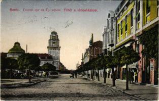 1931 Zenta, Senta; Fő tér a városházával, automobilok. Vincze Sz. Molnár kiadása / main square, town hall, automobiles (Rb)