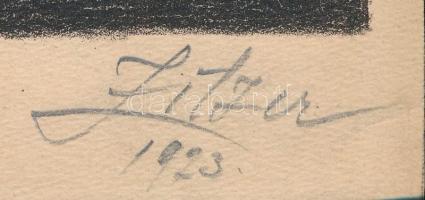 Zilzer Gyula (1898-1969): Óriás a város felett (cím nélkül), 1923. Litográfia, papír. Jelzett. 32x24...