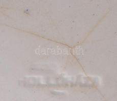 cca 1900 Hollóházi fajansz dísztányér, Az Úr imádsága (Miatyánk) szövegével, jelzett, mázhibával, re...