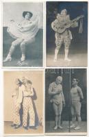 4 db régi cirkusz motívum képeslap: Sylvia, akrobaták, bohócok / 4 pre-1945 circus motive postcards: acrobats, clowns