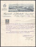 1913 Rózsahely Fonógyár, Ungarische Textilindustrie Actiengsellschaft fejléces levélpapírjára írt levél, rajta a gyár látképével