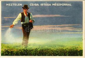 Meztelen csiga irtása mészporral / Hungarian agricultural propaganda, slug extermination with lime powder