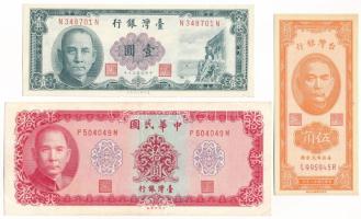 Tajvan 1949. 50c + 1961. 1Y + 1969. 10Y T:UNC-F szép papír Taiwan 1949. 50 Cents + 1961. 1 Yuan + 1969. 10 Yuan C:UNC-F fine paper