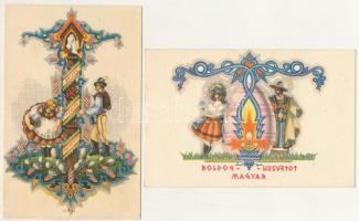 2 db RÉGI magyar húsvéti irredenta üdvözlő képeslap, Bozó szignóval / 2 pre-1945 Hungarian Easter irredenta greeting postcards