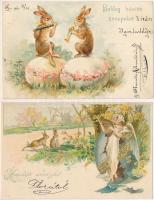 2 db RÉGI hosszú címzéses húsvéti litho üdvözlő képeslap / 2 pre-1900 Easter litho greeting postcards