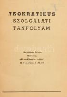 Teokratikus szolgálati tanfolyam. (Jehova tanúi tanfolyamának kézikönyve). Bp., é.n., Watch Tower Bible and Tract Society (Jupiter-ny.), 148+(2) p. Félvászon-kötésben, kissé viseltes, kopottas borítóval, tulajdonosi bejegyzésekkel, néhány lapon szúrágta lyukakkal.