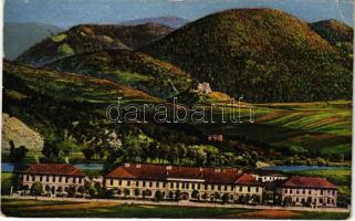 Rózsahegy, Ruzomberok; Laktanya, Chocs hegy és Likava vára / Kasáren, Vrch Choc s Likavskym zámkom / military barracks, mountain, castle ruins (EK)