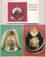 Magyar Tűzoltó Sisakok - 11 db modern képeslap tokban / 11 modern Hungarian Firefighter Helmets postcards in case