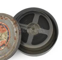 8 mm-es filmtekercs, rajta autóbusz, MÁVAUT, utazás témájú felvételek, javított, Agfa fémdobozban