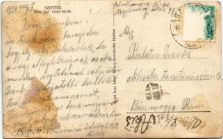 1934 Szentes, Római katolikus elemi iskola, Hangya szövetkezet üzlete, temetkezési intézet (ragasztó...