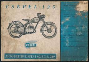 cca 1950 Csepel 125 motorkerékpár. Képes alkatrészkatalógus. Bp., é.n., MÖGÜRT, (2)+22 p. Egészoldalas ábrákkal. Kiadói tűzött papírkötés, erősebben sérült, koszos, foltos borítóval.