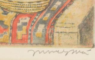 Imre István (1918 - 1983): Asztali csendélet. Színezett rézkarc, papír, jelzett, üvegezett keretben,...