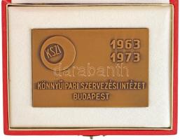 1973. "KSZI Könnyűipari Szervezési Intézet Budapest 1963-1973" egyoldalas bronz plakett, eredeti dísztokban (61x91mm) T:AU ph.