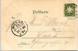 1902 Kaufbeuren, Rathaus, Hexen Turm / town hall, tower. Ottmar Zieher Art Nouveau, floral, litho