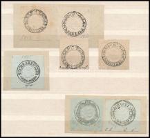 1803-as illetékreform bélyegzett és nyomtatott szignetái 12 db okirati szignetta kivágásokon