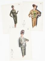1965 3 db vintage női divatkép, ofszet nyomat, papír, 34x23,5 cm