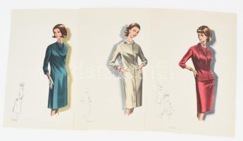 cca 1960 3 db vintage női divatkép, ofszet nyomat, papír, 34x23,5 cm