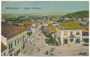 Bánffyhunyad, Huedin; Látkép a főtérrel, Lukács András, Páskuj Márton, Mocsáry Kálmán üzlete, Apolló színház, mozi / main square, shops, cinema (kis szakadás / small tear)