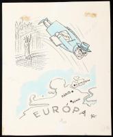 Szegő Gizi (1902-1985): 3 db politikai karikatúra, 1950-60 körül. Vegyes technika, papír, jelzett. H...