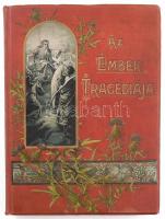 Madách Imre: Az ember tragédiája. Zichy Mihály húsz képével rézfénymetszetben. Bp.,1895., Athenaeum. 4+231+1 p.+20 (egészoldalas képtáblák) t. Negyedik díszkiadás. Kiadói aranyozott, festett, illusztrált egészvászon-kötés, aranyozott lapélekkel, kopott, foltos borítóval, kijáró lapokkal, néhány lapszélen szakadással, két lapszélén hiánnyal, sérült, hiányos hártyapapírokkal.