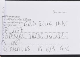 Arany (Au) 14K gyűrű zafírral és gyémántokkal, jelzett, tanúsítvánnyal, méret: 54, bruttó: 1,5 g